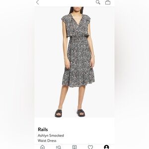 Rails Ashlyn Smocked Waist Ditzy Floral Midi Dress Black size XL